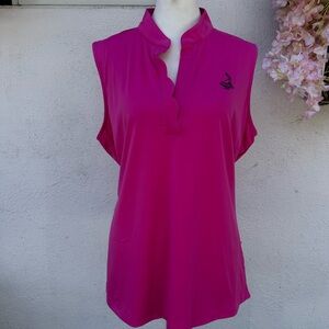 Sleeveless Scalloped V-Notch Tank Top - Hot Pink
